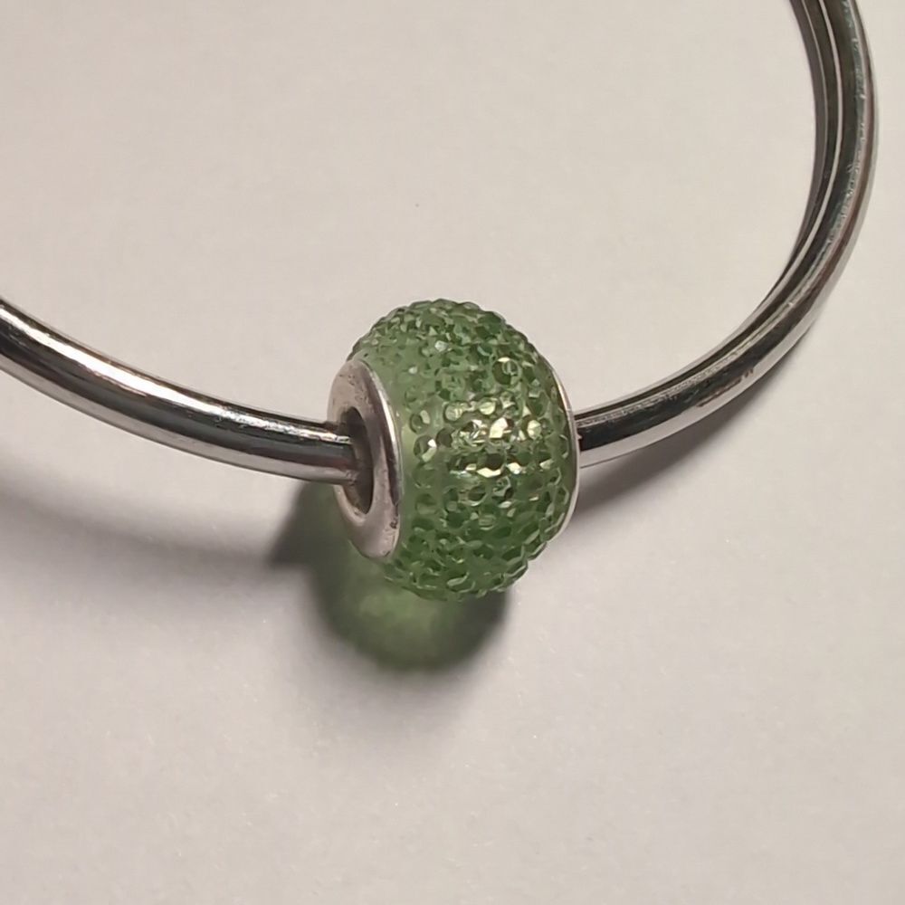Silver and Green Pave Glass Charm for Pandora Style Bracelet